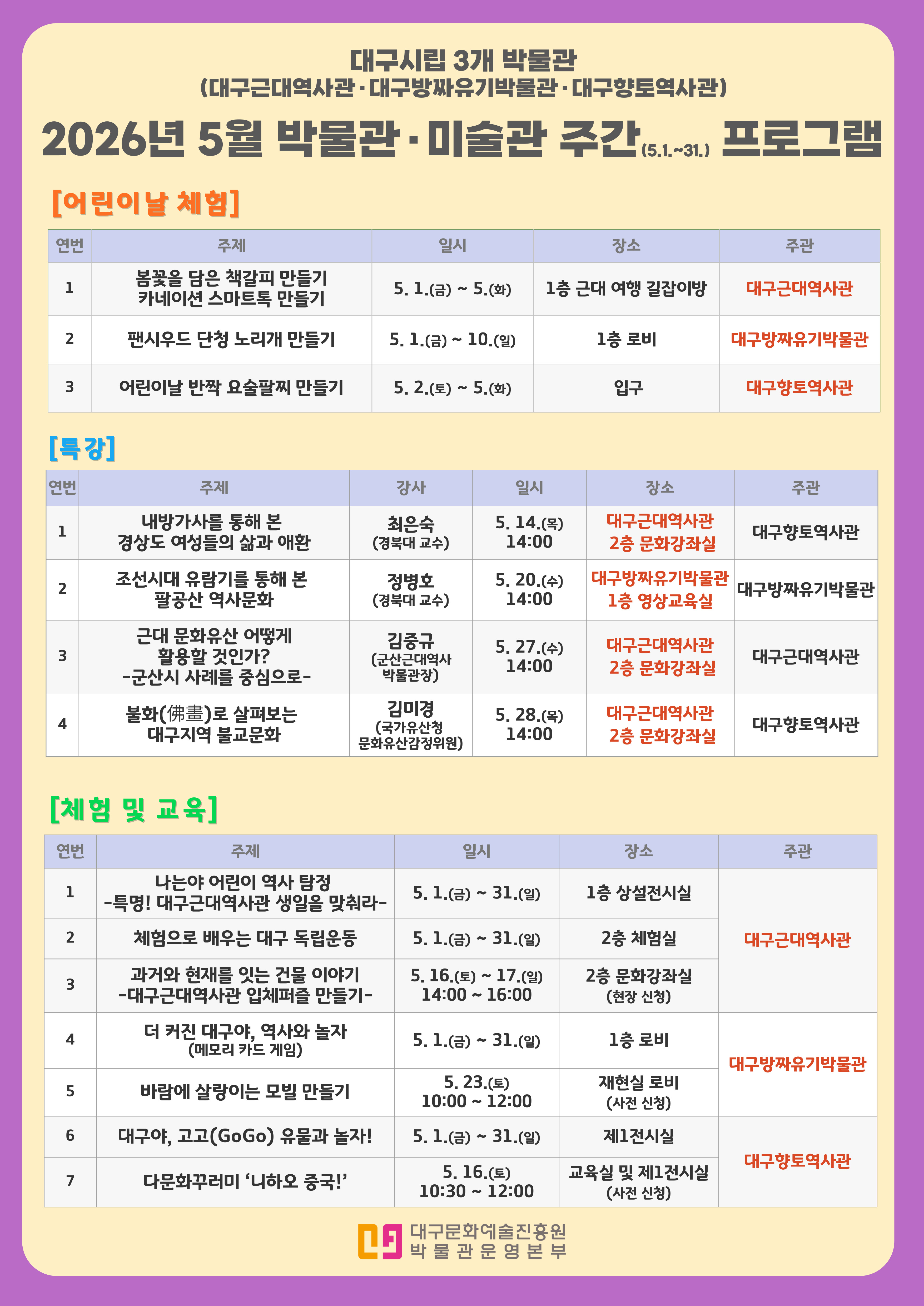 [운영] 박물관운영본부 2026년 박물관·미술관 주간 행사 안내 이미지지첨부파일 2026_3개관_박미주간_프로그램_안내(최종).jpg